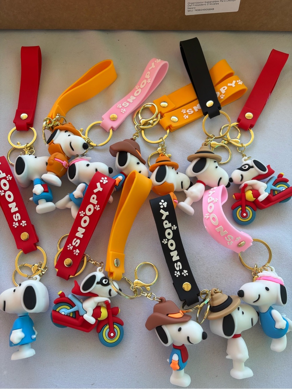 Snoopy Silicone Keychain Charm with Colored Strap bundle of 12 pcs as pictured